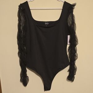 SO Black Ruffle Sleeve Bodysuit